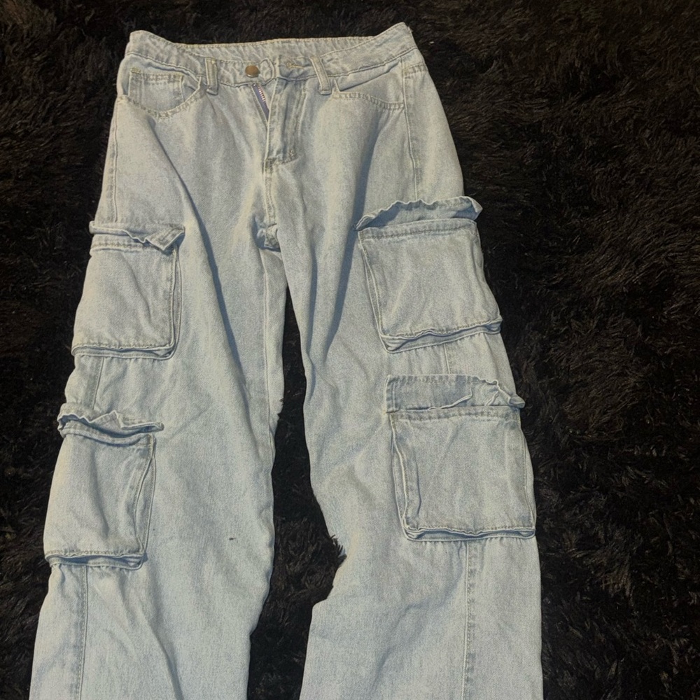 Womens XS Light Blue Cargo Jeans
